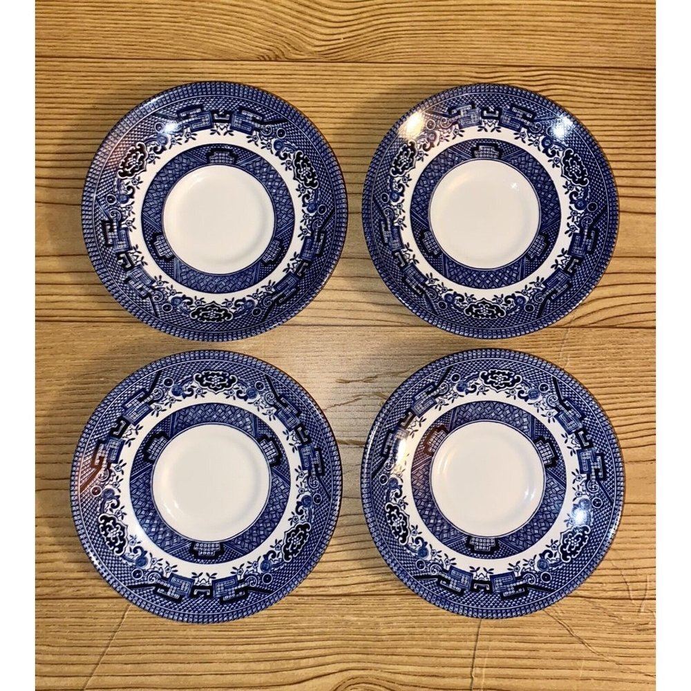 Vintage Set of 4 English 5-1/2" Churchill Blue Willow China Saucer Plate England